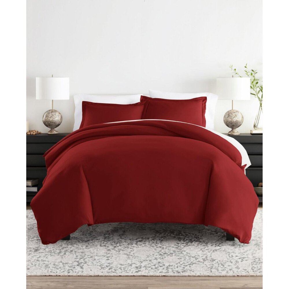 NEW Ienjoy Double Brushed Solid 3-Piece Duvet Cover Set Burgundy Red King